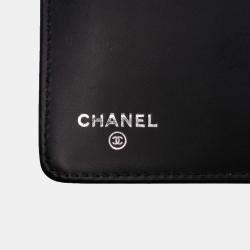 Pre Owned Chanel Boy Quilted Black Patent Leather Long Wallet