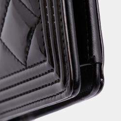 Pre Owned Chanel Boy Quilted Black Patent Leather Long Wallet