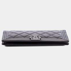 Pre Owned Chanel Boy Quilted Black Patent Leather Long Wallet