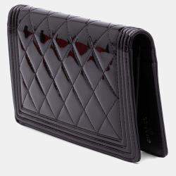 Pre Owned Chanel Boy Quilted Black Patent Leather Long Wallet