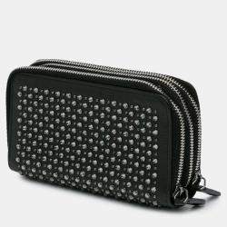 Pre Owned Chanel Studded Black Leather Zip Wallet