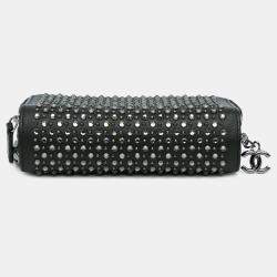 Pre Owned Chanel Studded Black Leather Zip Wallet