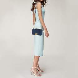 Pre Owned Chanel Blue Quilted Velvet Small Boy Flap Bag