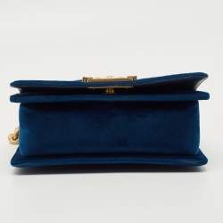 Pre Owned Chanel Blue Quilted Velvet Small Boy Flap Bag