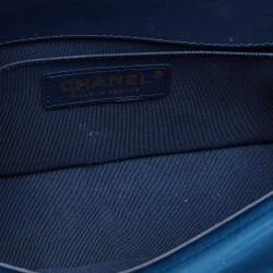 Pre Owned Chanel Blue Quilted Velvet Small Boy Flap Bag