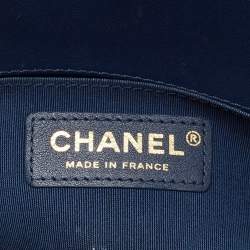 Pre Owned Chanel Blue Quilted Velvet Small Boy Flap Bag