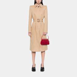 Pre Owned Chanel Red Quilted Suede Metal Frame Handbag