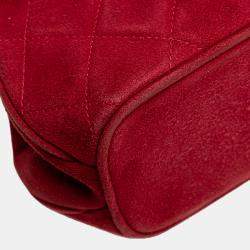 Pre Owned Chanel Red Quilted Suede Metal Frame Handbag