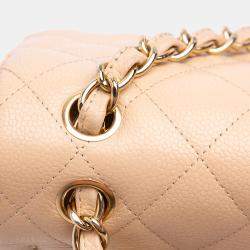 Pre Owned Chanel Beige Jumbo Classic Caviar Double Flap