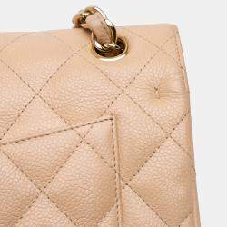 Pre Owned Chanel Beige Jumbo Classic Caviar Double Flap