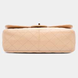 Pre Owned Chanel Beige Jumbo Classic Caviar Double Flap