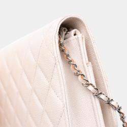 Pre Owned Chanel White Quilted Caviar Golden Class Wallet On Chain