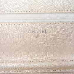 Pre Owned Chanel White Quilted Caviar Golden Class Wallet On Chain