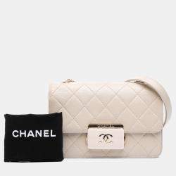 Pre Owned Chanel White Mini Lambskin Beauty Lock Flap