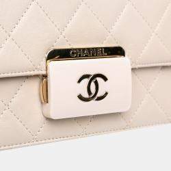 Pre Owned Chanel White Mini Lambskin Beauty Lock Flap