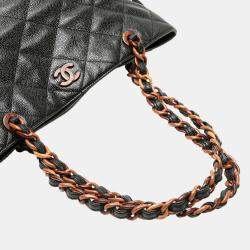 Pre Owned Chanel Black CC Quilted Caviar Tortoise Chain Tote