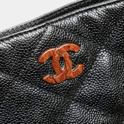 Pre Owned Chanel Black CC Quilted Caviar Tortoise Chain Tote