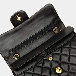 Pre Owned Chanel Black Small Classic Lambskin Double Flap
