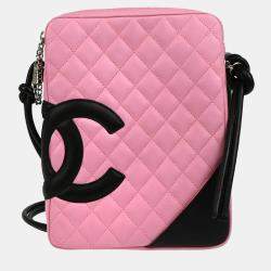 Pre Owned Chanel Cambon Ligne Pink Black Calfskin Crossbody Bag