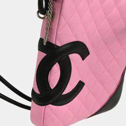 Pre Owned Chanel Cambon Ligne Pink Black Calfskin Crossbody Bag