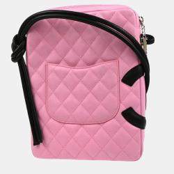 Pre Owned Chanel Cambon Ligne Pink Black Calfskin Crossbody Bag