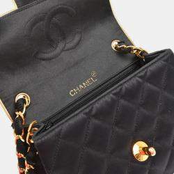 Pre Owned Chanel Classic Square Flap Black Satin Mini Shoulder Bag