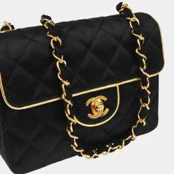 Pre Owned Chanel Classic Square Flap Black Satin Mini Shoulder Bag