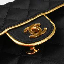 Pre Owned Chanel Classic Square Flap Black Satin Mini Shoulder Bag