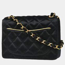 Pre Owned Chanel Classic Square Flap Black Satin Mini Shoulder Bag
