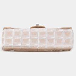 Pre Owned Chanel Beige Brown Medium New Travel Line Nylon Single Flap