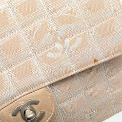 Pre Owned Chanel Beige Brown Medium New Travel Line Nylon Single Flap