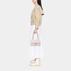 Pre Owned Chanel Beige Brown Medium New Travel Line Nylon Single Flap