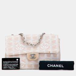 Pre Owned Chanel Beige Brown Medium New Travel Line Nylon Single Flap