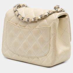 Pre Owned Chanel Gold Mini Square Classic Caviar Single Flap