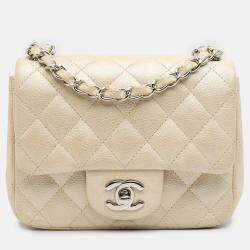 Pre Owned Chanel Gold Mini Square Classic Caviar Single Flap