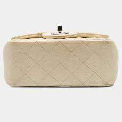 Pre Owned Chanel Gold Mini Square Classic Caviar Single Flap