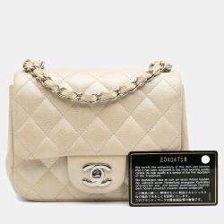 Pre Owned Chanel Gold Mini Square Classic Caviar Single Flap