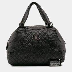 Pre Owned Chanel Black CC Quilted Aged Calfskin Coco Rider Bowling Bag