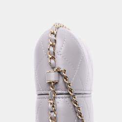Pre Owned Chanel Grey CC Quilted Lambskin Chain Around Phone Holder