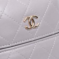 Pre Owned Chanel Grey CC Quilted Lambskin Chain Around Phone Holder