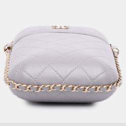 Pre Owned Chanel Grey CC Quilted Lambskin Chain Around Phone Holder