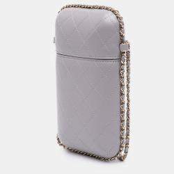 Pre Owned Chanel Grey CC Quilted Lambskin Chain Around Phone Holder