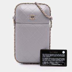 Pre Owned Chanel Grey CC Quilted Lambskin Chain Around Phone Holder