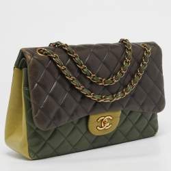 Pre Owned Chanel Tricolor Quilted Leather Jumbo Classic Double Flap Bag