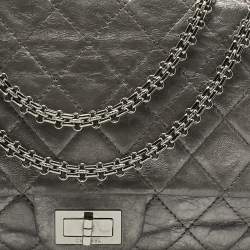Pre Owned Chanel Metallic Grey Quilted Aged Leather 227 Reissue 2.55 Flap Bag