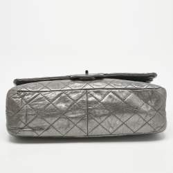 Pre Owned Chanel Metallic Grey Quilted Aged Leather 227 Reissue 2.55 Flap Bag