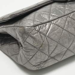 Pre Owned Chanel Metallic Grey Quilted Aged Leather 227 Reissue 2.55 Flap Bag