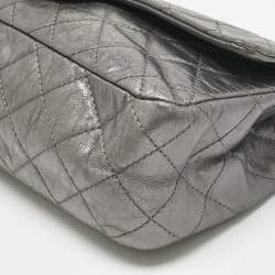 Pre Owned Chanel Metallic Grey Quilted Aged Leather 227 Reissue 2.55 Flap Bag