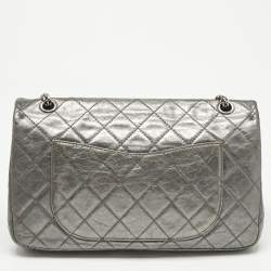 Pre Owned Chanel Metallic Grey Quilted Aged Leather 227 Reissue 2.55 Flap Bag