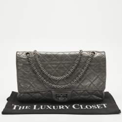 Pre Owned Chanel Metallic Grey Quilted Aged Leather 227 Reissue 2.55 Flap Bag